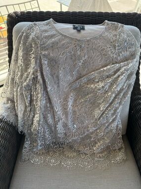 ECI Silver Lace Scoop-Neck Blouse